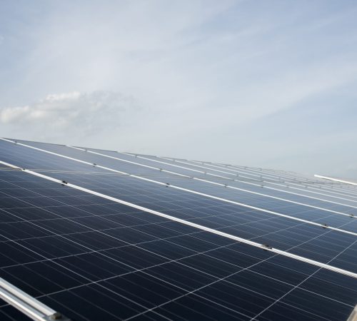 Solar cell farm in power station for alternative energy from the sun